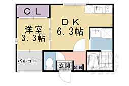 デルソーレ山科 2階1DKの間取り