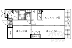 ヴェルデ山科 3階2DKの間取り