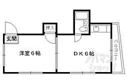 京都地下鉄東西線 石田駅 徒歩9分の賃貸マンション 2階1DKの間取り