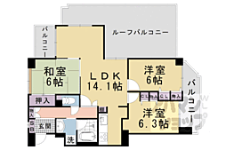 シャルマンコーポ山科椥辻 3階3LDKの間取り