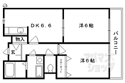 JR湖西線 唐崎駅 徒歩11分の賃貸アパート 1階2DKの間取り