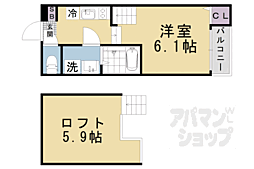 ハーモニーテラス椥辻中在家町 1階1Kの間取り