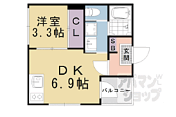 ハーモニーテラス椥辻西浦町II 1DKの間取図画像