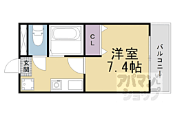 クローバー椥辻 1Kの間取図画像