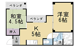 ヴィラ勧修寺 2DKの間取図画像