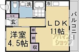 山科市営住宅1棟東館 1LDKの間取図画像