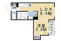 クレッシェンド椥辻 (旧F asecia Mouron) 1LDKの間取図画像