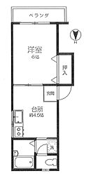 西武有楽町線 練馬駅 徒歩9分の賃貸アパート 2階1DKの間取り