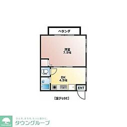 多摩都市モノレール 立飛駅 徒歩9分の賃貸マンション 2階1DKの間取り