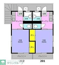コーポ若葉 2階1Kの間取り