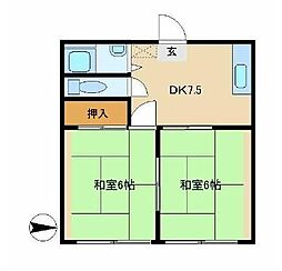 コスモハイツ333 1階2DKの間取り