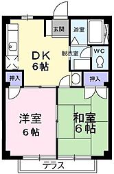 プラムヒルサワダ 2階2DKの間取り