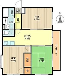 グレース大南 4階3DKの間取り