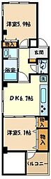 第6森田ビル 2DKの間取図画像