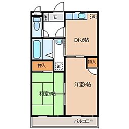 フォレスト小松 2DKの間取図画像
