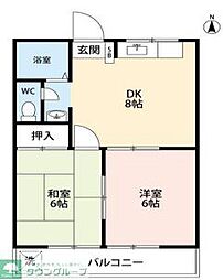 第二グランドール福生 2DKの間取図画像