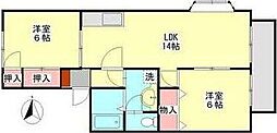 サンモールK 2LDKの間取図画像
