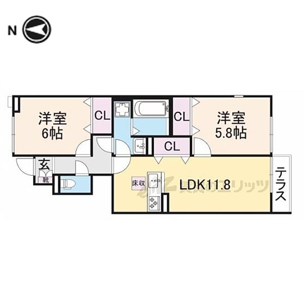 クレール　ルミエール 105｜奈良県大和高田市土庫1丁目(賃貸アパート2LDK・1階・57.41㎡)の写真 その2