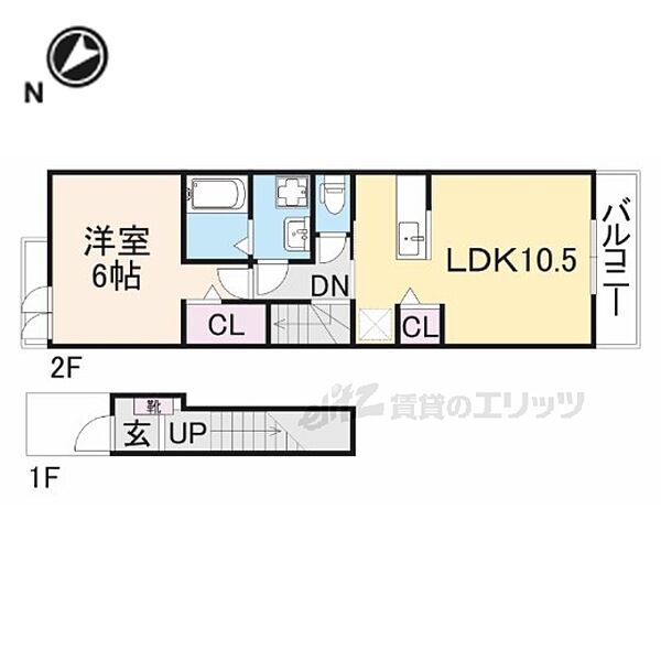 大阪府枚方市長尾西町2丁目(賃貸アパート1LDK・2階・44.97㎡)の写真 その2