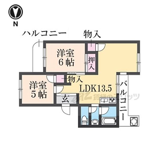 ロイヤルハイツ仲川 205｜奈良県橿原市新賀町(賃貸マンション2LDK・2階・50.00㎡)の写真 その2