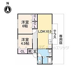 ボナール柳 1階2LDKの間取り