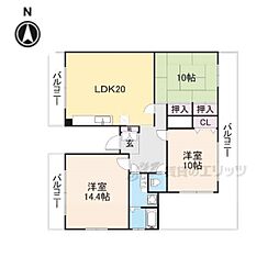 JR関西本線 三郷駅 徒歩15分の賃貸マンション 3階3LDKの間取り