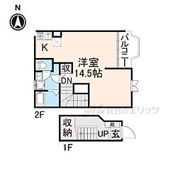 近鉄橿原線 新ノ口駅 徒歩11分の賃貸アパート 2階ワンルームの間取り
