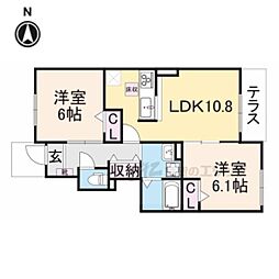 JR和歌山線 畠田駅 徒歩19分の賃貸アパート 1階2LDKの間取り