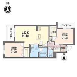 シャーメゾン 香芝 ワイケイ 2LDKの間取図画像