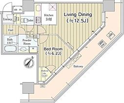 ユニゾンタワー東中野 1LDKの間取図画像