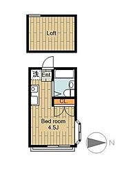 サン・パレス 2階ワンルームの間取り