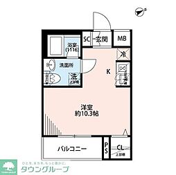 プレール・ドゥーク方南町 1階ワンルームの間取り
