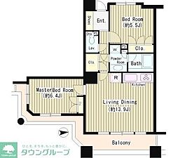 石神井公園ピアレスA棟ザ・タワー 2LDKの間取図画像