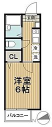 シイノマンション2 1Kの間取図画像
