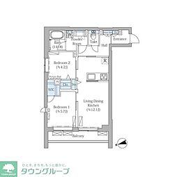 ザ・プレイス中野桃園 2LDKの間取図画像