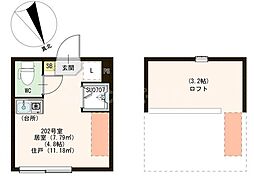 JR総武線 平井駅 徒歩7分の賃貸アパート 2階ワンルームの間取り