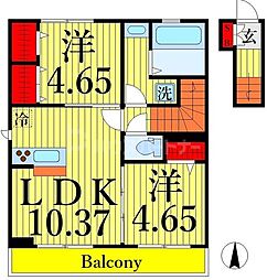 都営新宿線 篠崎駅 徒歩10分の賃貸アパート 2階2LDKの間取り