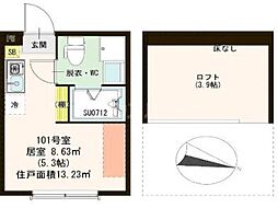 都営新宿線 一之江駅 徒歩10分の賃貸アパート 1階ワンルームの間取り