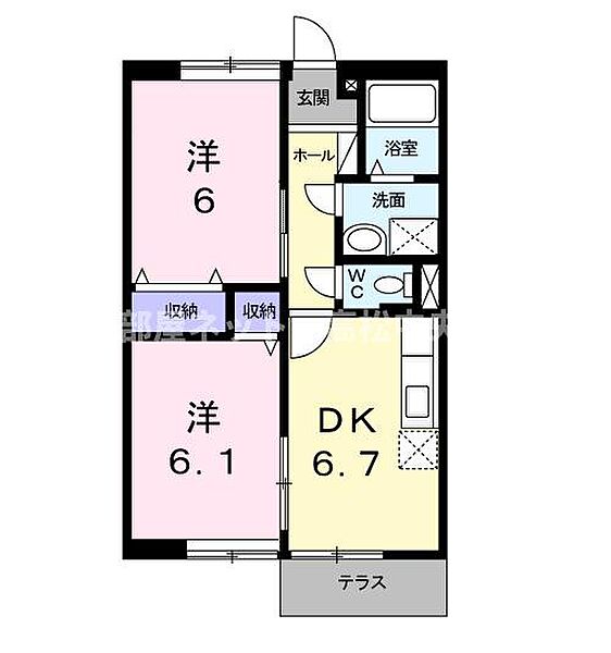 コーポ樹 102｜香川県高松市高松町(賃貸アパート2DK・1階・46.13㎡)の写真 その2