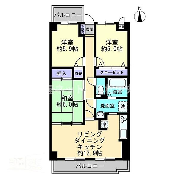 スカール松縄 201｜香川県高松市松縄町(賃貸マンション3LDK・2階・65.57㎡)の写真 その2