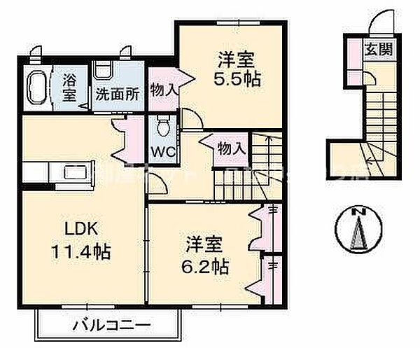 グランマスト木太町 A棟 202｜香川県高松市木太町(賃貸アパート2LDK・2階・58.98㎡)の写真 その2