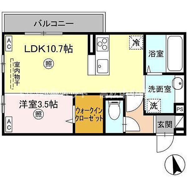 オラシオン A棟 202｜香川県高松市紙町(賃貸アパート1LDK・2階・37.68㎡)の写真 その2