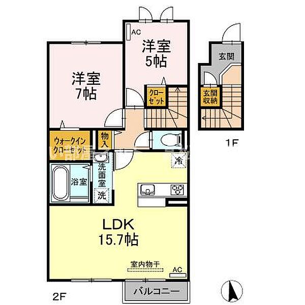 サン・フローラ II 203｜香川県高松市六条町(賃貸アパート2LDK・2階・68.32㎡)の写真 その2