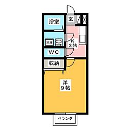 サンハイムカワムラB 1Kの間取図画像