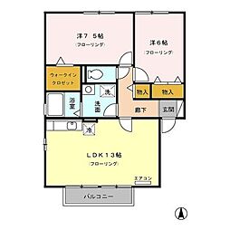 花花弐番館 2LDKの間取図画像