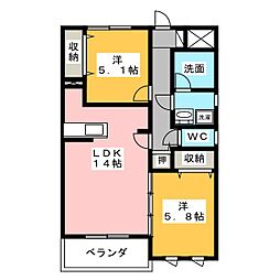 ヴィ・フォンテ 2LDKの間取図画像
