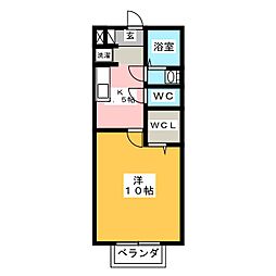 クレドゥリュヌ 1Kの間取図画像