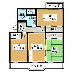クリエートハイム竹原 3DKの間取図画像