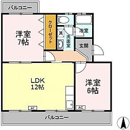 コトー萩 2LDKの間取図画像