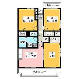 フォンテーヌ並木2 3DKの間取図画像